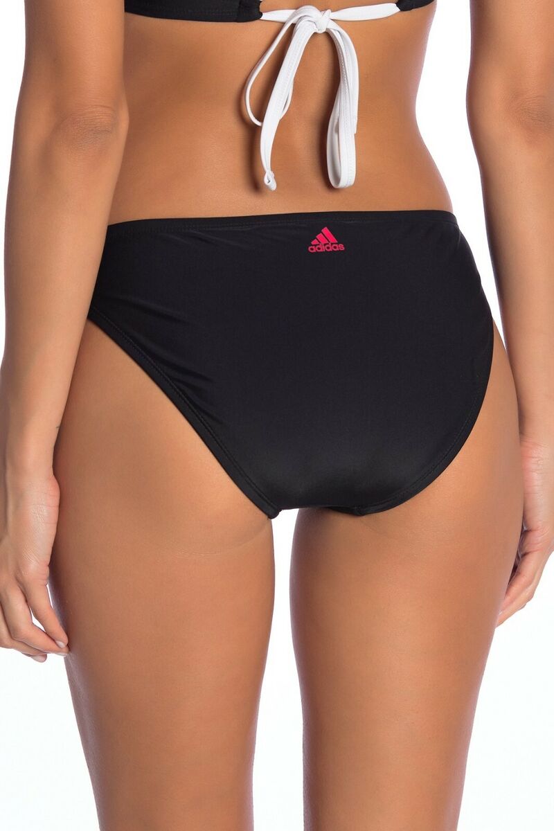 ADIDAS WOMENS SPORTS HIPSTER BIKINI BOTTOM BLACK WITH RED ADIDAS WOMENS SPORTS HIPSTER BIKINI BOTTOM BLACK WITH RED