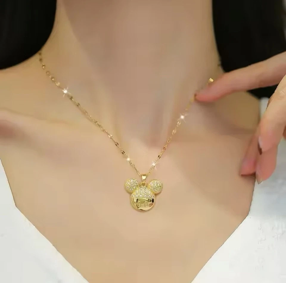 Women's Fashion Jewelry Gold Cubic Zircon Mickey Mouse Pendant Necklace 630 - Image 4 of 4