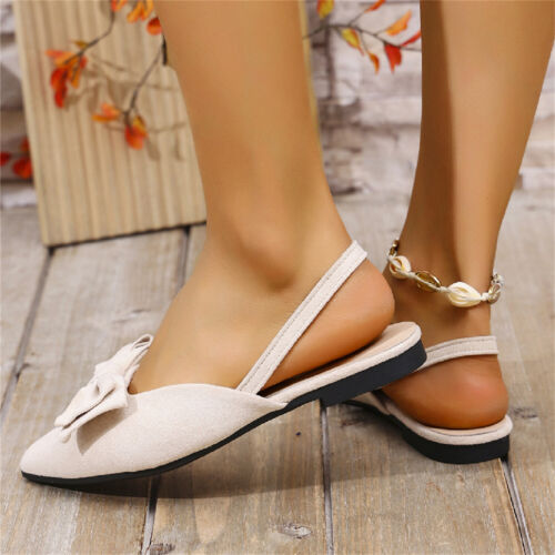 Women's Closed Pointed Toe Bowknot Flats Shoes Casual Slip On Slingback Sandals - Picture 4 of 14