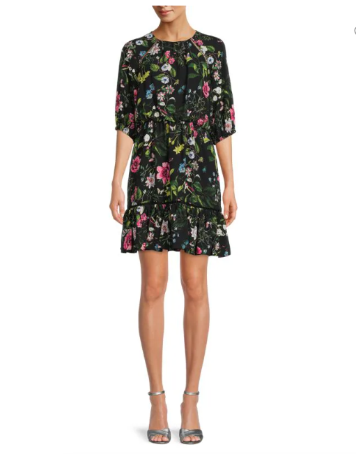 ELIZA J FLORAL PRINT BLOUSON BLACK MULTI COLOR DRESS sz 4