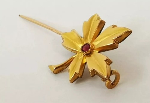 Broche prendedor de hoja de arce granate relleno de oro francés Francois Savard de colección c1910 - Imagen 2 de 15