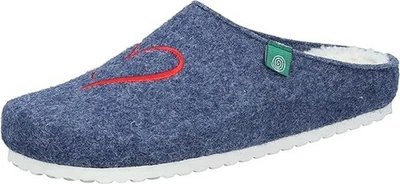 Dr. BRINKMANN / TOFEE Damen Pantoffel Hausschuh WOLLFILZ "HERZ" blau