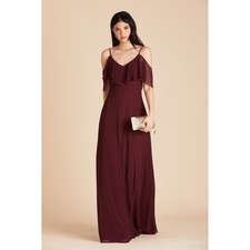 Birdy Grey Womens Large Burgundy Chiffon Ruffle Cold Shoulder Maxi Dress