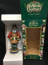 🌺 Old World Christmas Merck Family Wooden Incense Smoking Man 2002 NEW IN BOX🌺