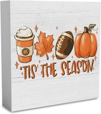 Rustic Tis' the Season Pumpkin Wood Box Sign, Farmhouse Retro Fall Fall03 