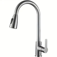 Commercial Kitchen Sink Faucet Brushed Nickel Single Handle Pull Down Sprayer
