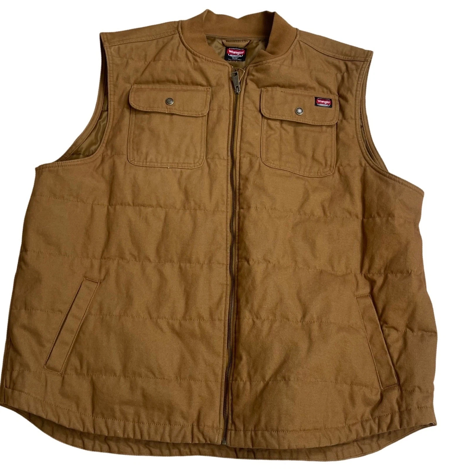 Wrangler Workwear Men 3XL Brown Quilted Duck Canvas Insulated Utility Vest Zip