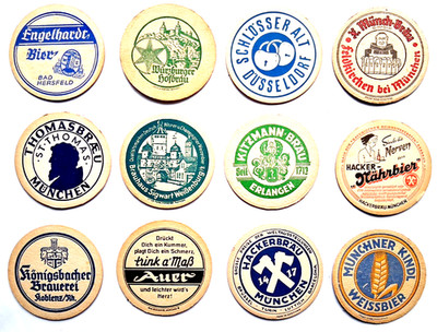 Alte Bierdeckel runde Form Vintage 1960/70er Jahre 12 Stück verschiedene