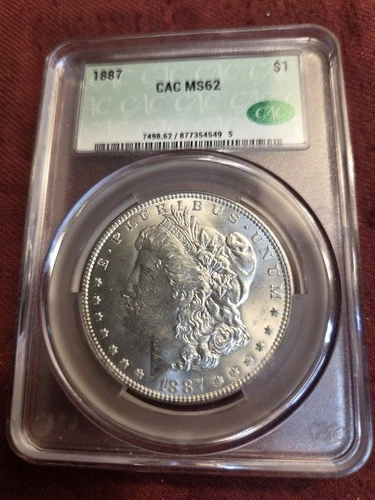 1887P MORGAN SILVER DOLLAR IN BRILLIANT UNCIRCULATED CONDITION CAC MS62