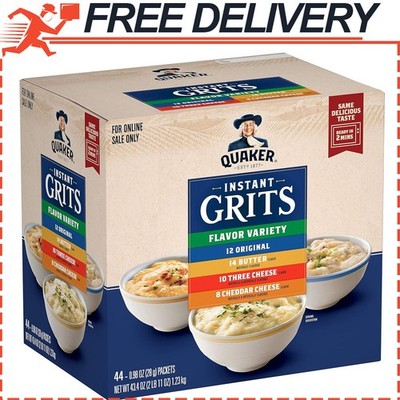 Quaker Instant Grits, 4 Flavor Variety Pack, Vegetarian, 0.98oz Packets, 44 ct
