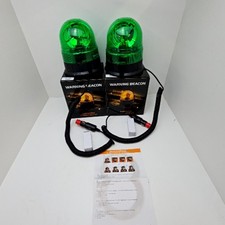 Green Beacon 12v 24v Magnetic Mount Halogen Light Dual Purpose Plug x2 inc vat