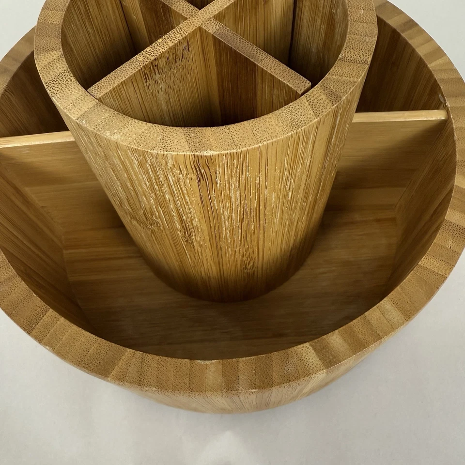 BAMBOO WOODEN LAZY SUSAN COUNTERTOP TURNTABLE SILVERWARE MAKEUP ETC MULTI USE - Image 3 of 4