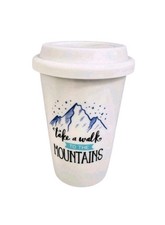 Take A Walk To The Mountains Ceramic Travel Mug w/ Lid 12 oz Hiking Camping