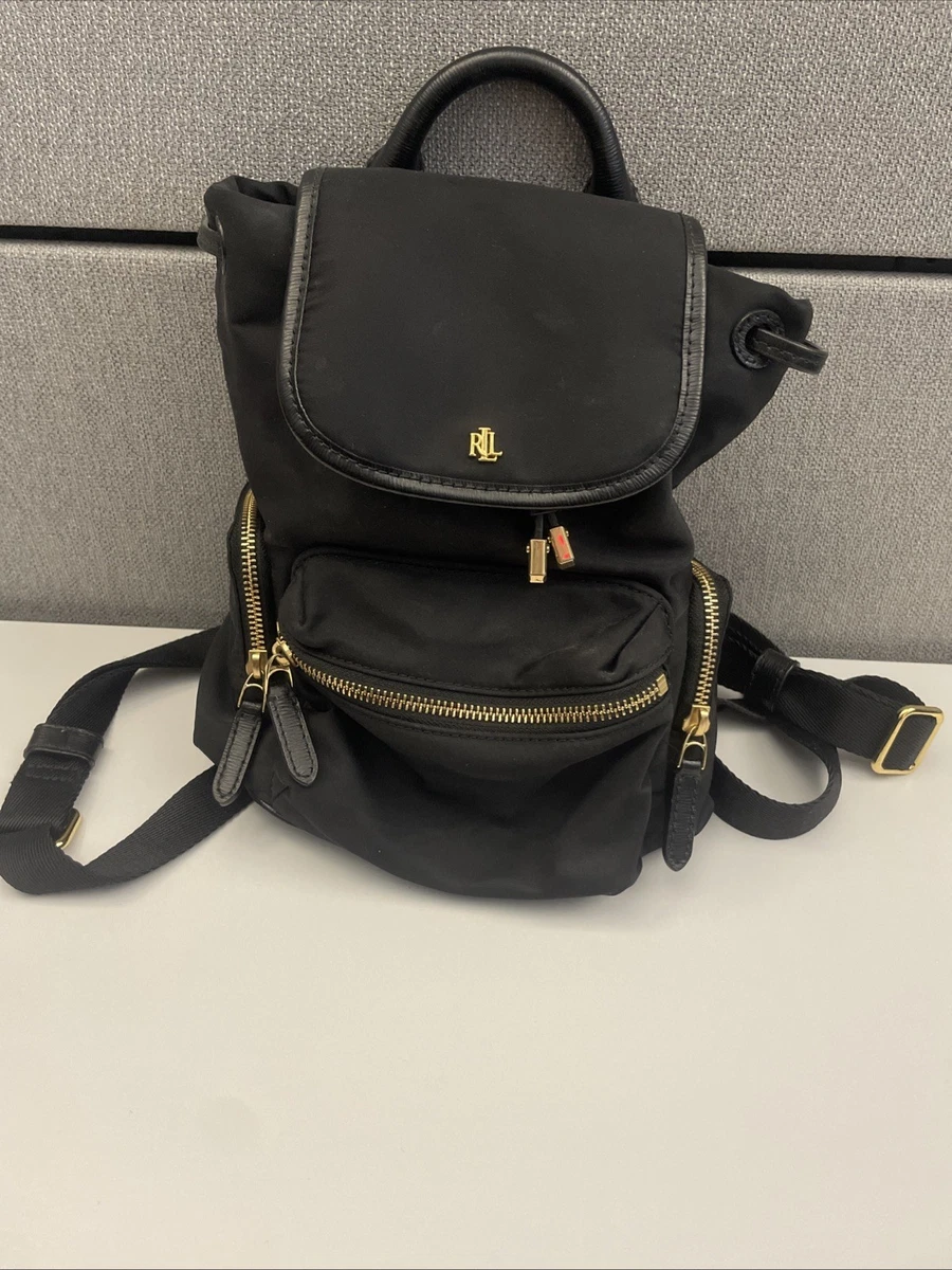 Lauren Ralph Lauren Keely Black Nylon Backpack with Gold Hardware Accents Lauren Ralph Lauren Nylon Keely Small Backpack With Genuine  main image 3