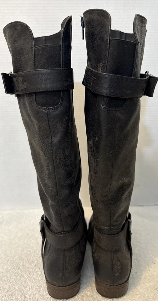 Botas altas Crown Vintage para mujer Bobbie marrón oscuro envejecidas moto hebilla talla 7M Foto 4 de 4