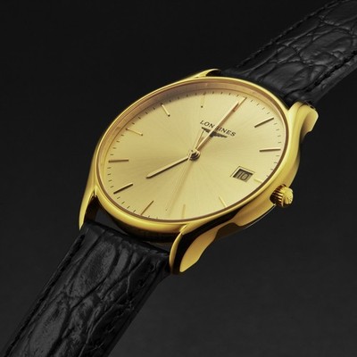 Longines Womens 'Lyre' Gilt Dial Leather Strap Quartz Watch L4