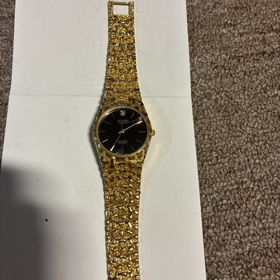 Gruen GR1083 Gold Nugget Quartz Dress Watch Black Dial 1 Diamond Needs Battery