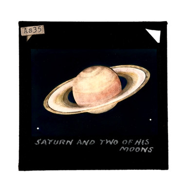 Astronomical Slide ''SATURN & 2 MOONS'' from Lecture used by Percival Lowell