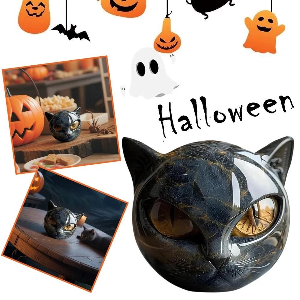 Escultura de piedra de gato negro de lujo - Elegante decoración del hogar y pieza de arte lista para regalo Foto 4 de 4