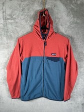 Patagonia Kid's Micro D Snap-T Fleece Hoodie Jacket Size Large 12 Red Blue Color