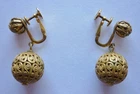 Earring Signed Miriam Haskell Drop Bead Gold Tone Clip On Vintage