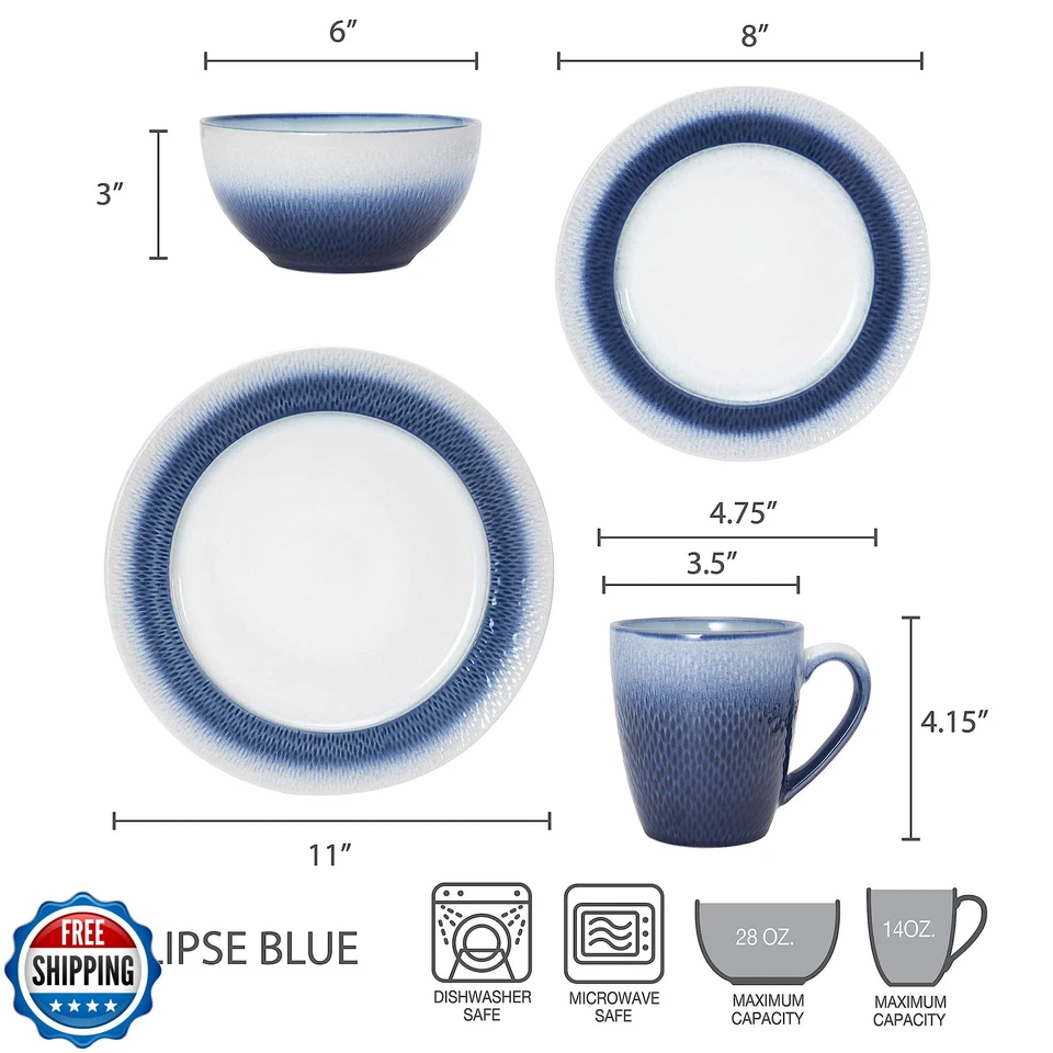 Pfaltzgraff Eclipse Blue 16-Piece Stoneware Round Dinnerware Set, 1 inch dinn - Image 4 of 4
