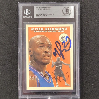 #ad 2000 01 Fleer Tradition Glossy #7 Mitch Richmond signed card auto Beckett BAS $41.24