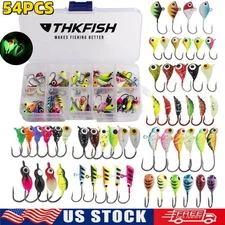 THKFISH Ice Fishing Jigs 54pcs Glow Ice Fishing Lures Walleye Jig Ice Jigs Kit 