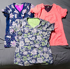 Premiere by Healing Hands Women  s S 3pc Scrub Tops Lot Floral/Solid Navy Pink