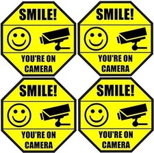 4 Pack Smile You Are On Camera Security Stickers UV Resistant Vinyl Decals