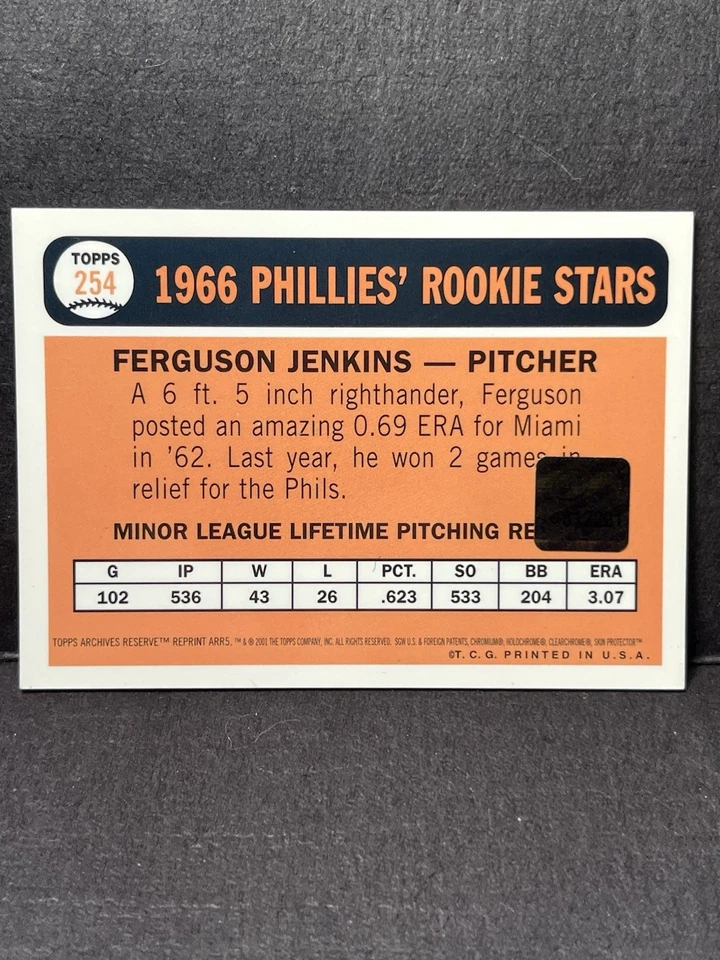 Ferguson Jenkins Patch 1966 Rookie 2001 Topps Chrome Archives Reserve Game Used - Image 2 of 3