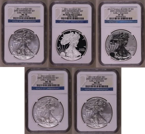 2011 5-Coin American Silver Eagle Set NGC PF70 ***RARE ORIGINAL SET***