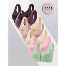 7pcs Daisy Bras for Women Front Closure Comfort Senior Wireless Snap Closing Bra