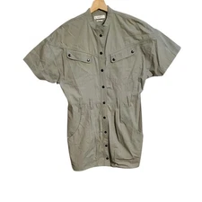Isabel Marant Zolina Mini Dress Size 36 Small Green Short Sleeve Snap Front