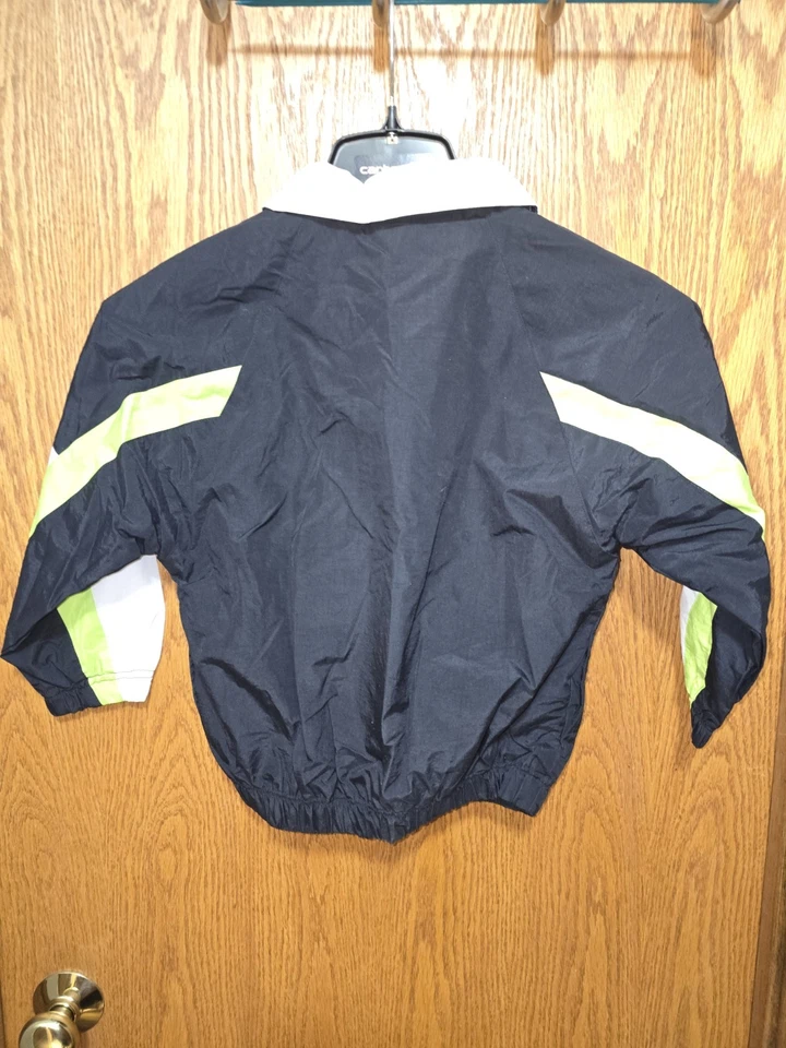 Vintage 90s Pro Spirit Kids Windbreaker Jacket S 6/7 Black White Neon Retro NOS - Image 2 of 4