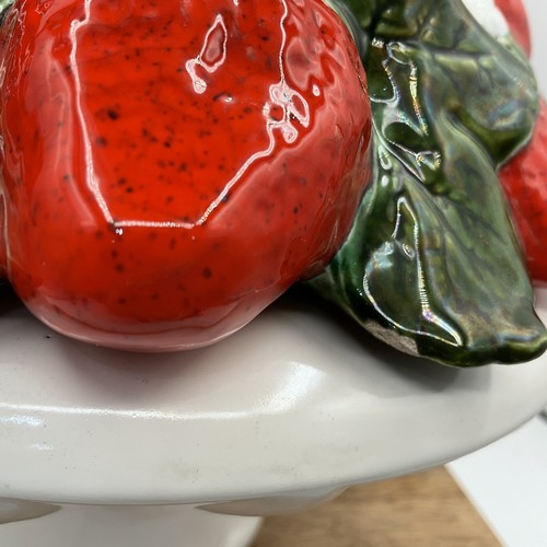 Vintage Strawberry Design Hand Painted Ceramic Pedestal Covered Candy Bowl/Dish - Picture 2 of 9