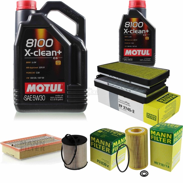 MANN-FILTER Inspektionspaket 6L Motul 5W-30 8100 X-Clean+ FüR Mercedes E-Klasse-image