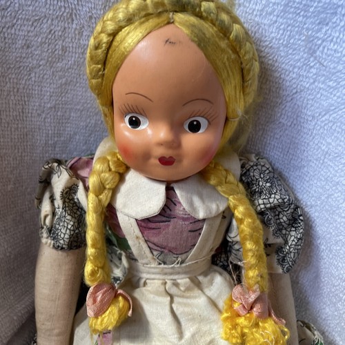 Antique European Handmade Doll Rubber Face Yarn Hair Jointed W/Wire Cloth 12” - Picture 2 of 11