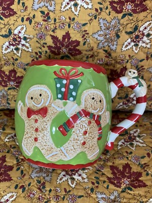 Sleigh Bell Bistro Ginger Bread Man Coffee Mug Cup Christmas Extra Large Green