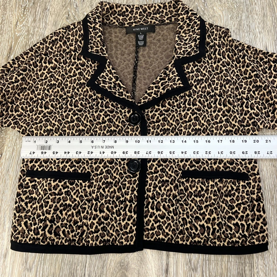Nine West Blazer Women Large Animal Print Knit Retro Cropped Career Unstructured - Image 4 of 4