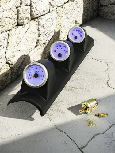 2'' 52mm Blue LED Triple 3 Gauge Kit Oil Press Tachometer Water Temp Gauge Met2E - Picture 12 of 12