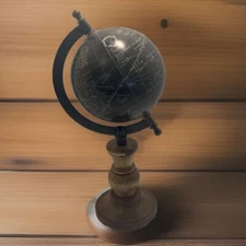 Antiqued World Globe - Black Tabletop Display, Decorative Desk, Office Décor.
