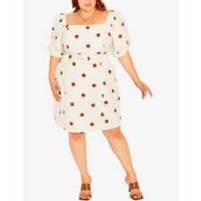 City Chic English Spot Belted Dress in Ivory | Size S/16