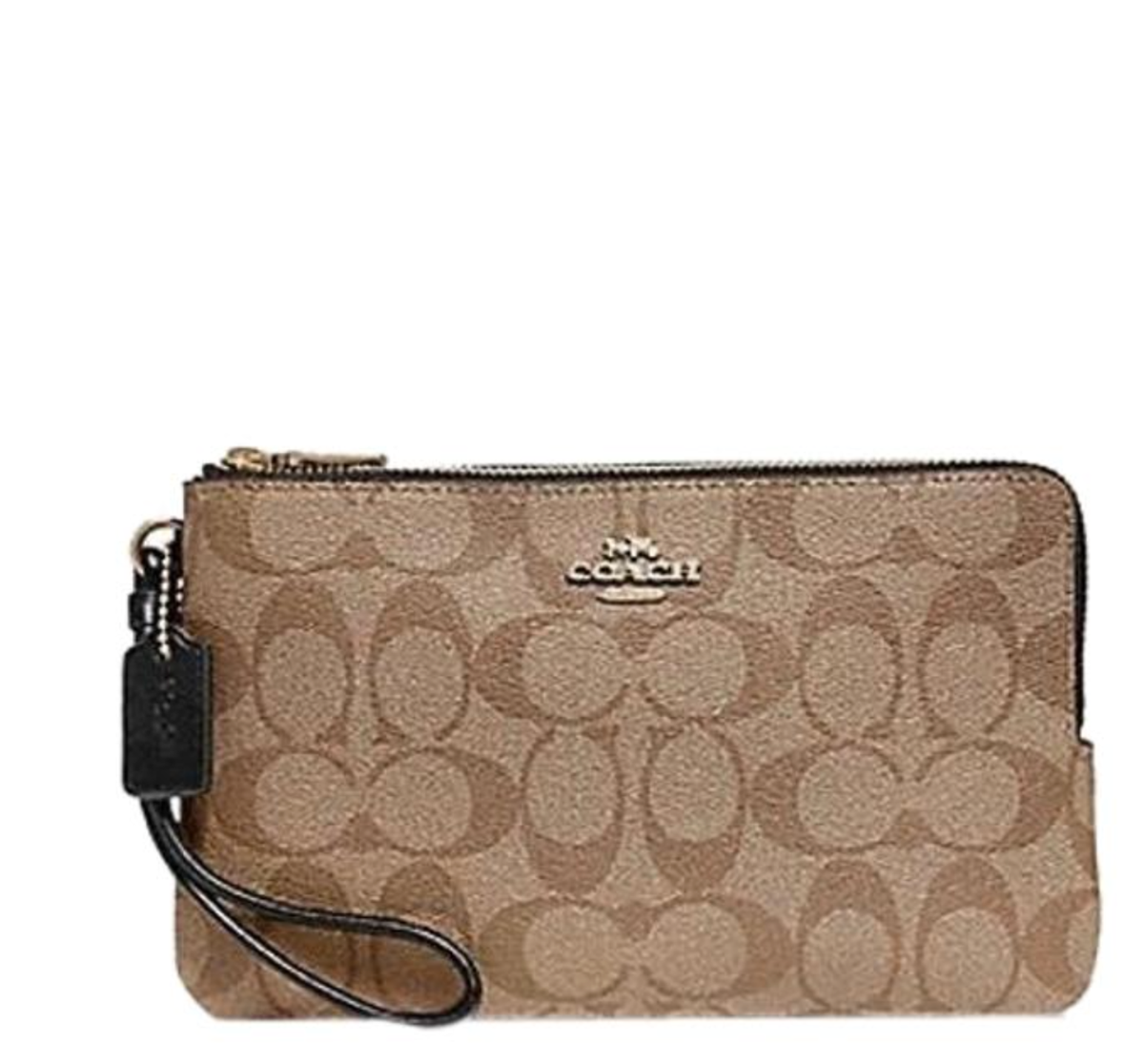 New Coach Double Zip Signature F16109 Khaki / Black Wrislet | eBay