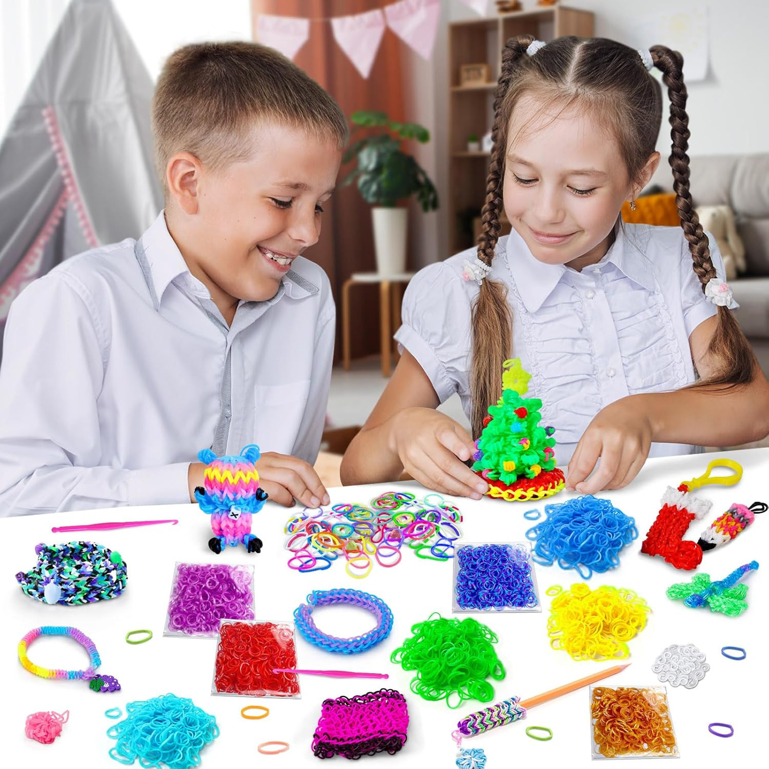 ROSHUKG 7500 Rubber Band Bracelet Kit, 36 Colours Rubber Band Refill Making Kit 