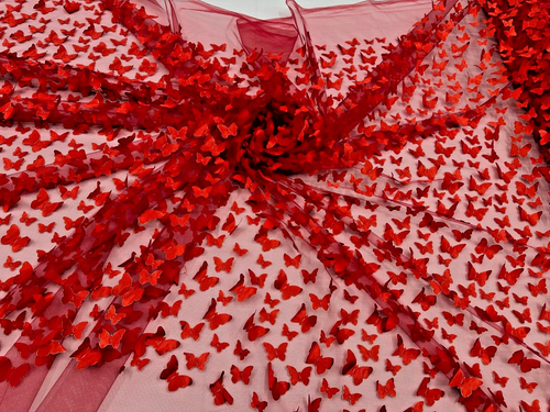 RED Butterfly Lace, 3D Embroidery Lace, 60/62", Dress, Prom, Hair Accessories - Picture 2 of 10