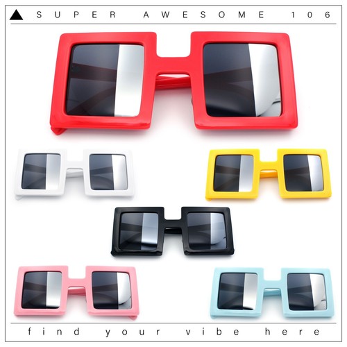 Super Fun Comic Unique Half Mirror Square Rectangle Plastic Sunglasses