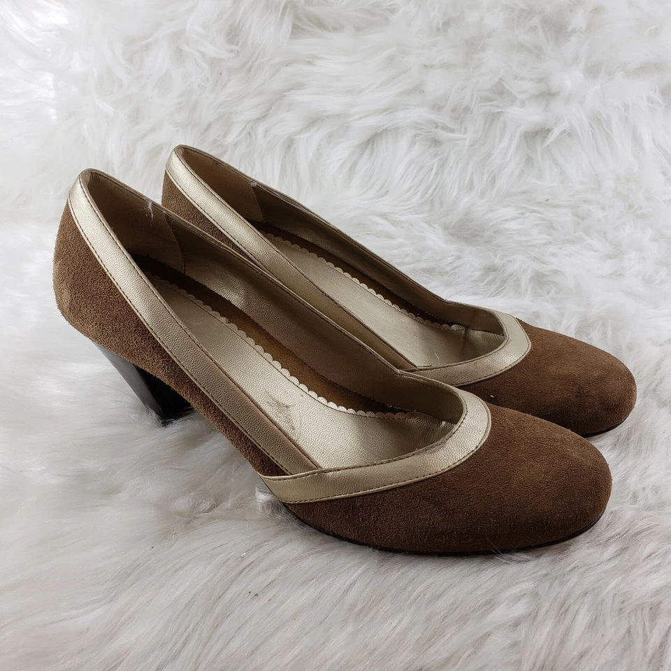 Zapatos de tacón GAP de gamuza de cuero marrón dorado para mujer talla US 10 Foto 4 de 4