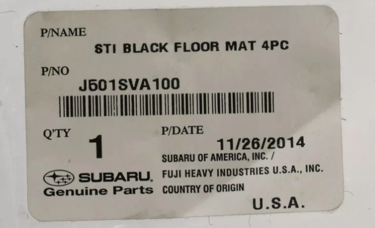 Alfombrillas negras para Subaru WRX STi 2015-2019 con logotipo STi OEM NUEVAS J501SVA100 Foto 2 de 2