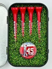 Trump "45"  Golf Ball Marker with Gift Tin with 4 "MAGA" Tees